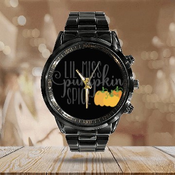 Discover Lil Miss Pumpkin Spice Happy Scary Halloween Calendar Steel Band Watch