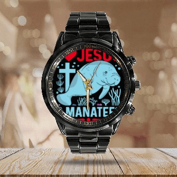 Discover I Love Jesus and Manatees - Sea Cows Lover Calendar Steel Band Watch