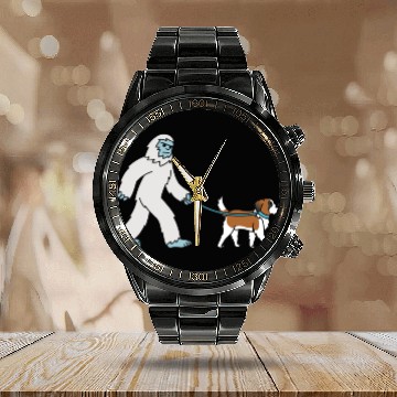Discover Bigfoot Sasquatch Walking Saint Bernard Calendar Steel Band Watch