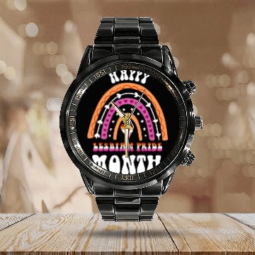 Discover Happy Lesbian Pride Month Lesbian Rainbow Calendar Steel Band Watch