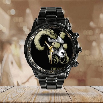 Discover The Goat Bling Cool and Funny Music Animal with Calendar Steel Band Watch