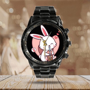 Discover Kawaii Dog Loves Calendar Steel Band Watch Boba Tea Bubble Tea Anime