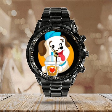 Discover Kawaii Dog Loves Calendar Steel Band Watch Boba Tea Bubble Tea Anime