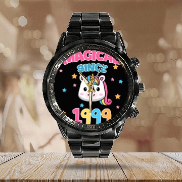 Discover 23th Birthday Magic since 1999 Unicorn Calendar Steel Band Watch