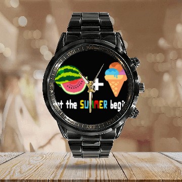 Discover summer cool watermelon, ice cream vacation holiday Calendar Steel Band Watch