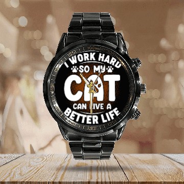 Discover I Work Hard Funny Cute Cat Lover Kitty Cat Mom Dad Calendar Steel Band Watch