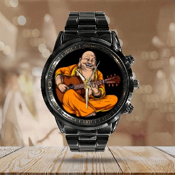 Discover Buddha Playing Guitar Calendar Steel Band Watch