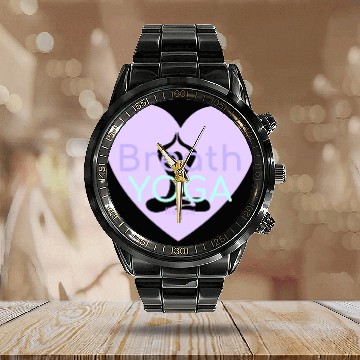 Discover Breath Yoga Relax | Yogi Calendar Steel Band Watch with heart Namaste