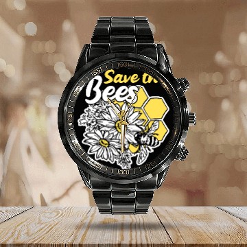 Discover Save the bee honey bee gift idea environmental pro Calendar Steel Band Watch