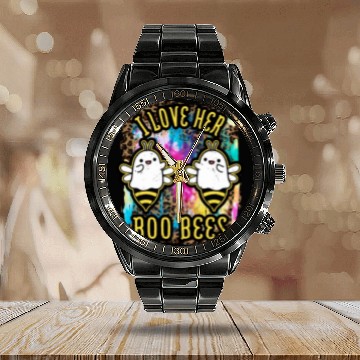 Discover Halloween I love her Boo Bees Tie Dye Calendar Steel Band Watch