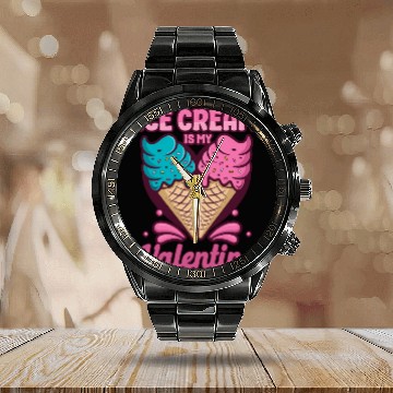 Discover Ice Cream Valentines Day Cone Calendar Steel Band Watch