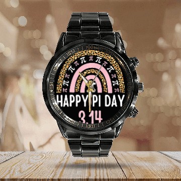 Discover Happy Pi Day Mathematics Math Teacher Gift Leopard Calendar Steel Band Watch