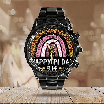 Discover Happy Pi Day Mathematic Math Teacher Gift Leopard Calendar Steel Band Watch