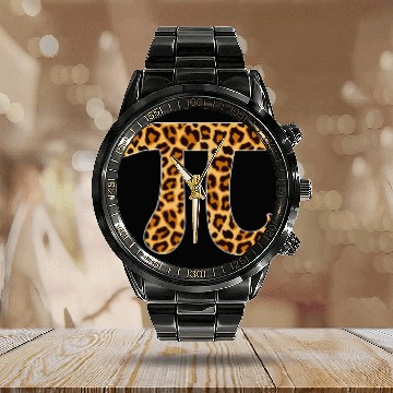 Discover Pi Leopard Print Skin Cheetah Pi Day Math Nerd Calendar Steel Band Watch