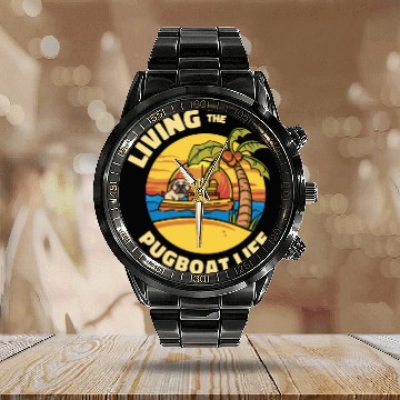 Discover Tugboat Pugboat Life Sailing Pug Owner Boat Calendar Steel Band Watch