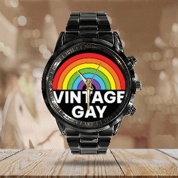 Discover LBGT Flag Gay Pride Human Vintage Rainbow Calendar Steel Band Watch