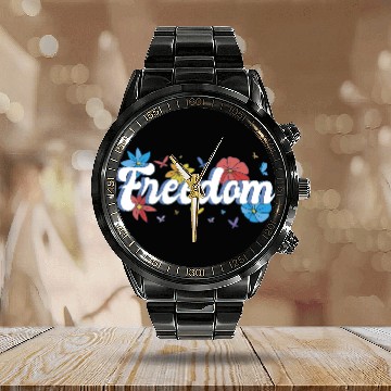 Discover Freedom flowers butterflies liberty design Calendar Steel Band Watch