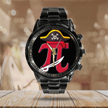 Discover Pirate Pi Day Pun Funny Calendar Steel Band Watch March 14 3 14