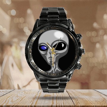 Discover Roswell New Mexico Grey Alien Calendar Steel Band Watch