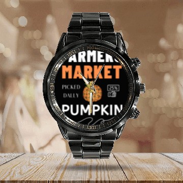 Discover Farmers Market Pumpkin Calendar Steel Band Watch