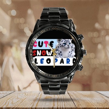 Discover Cute Snow leopard |big cats Calendar Steel Band Watch