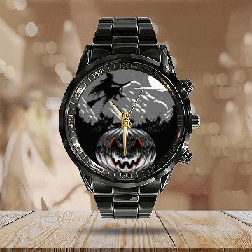Discover Pumpkin Halloween Calendar Steel Band Watch