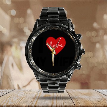 Discover I Love My Wife Funny design Classic Calendar Steel Band Watch