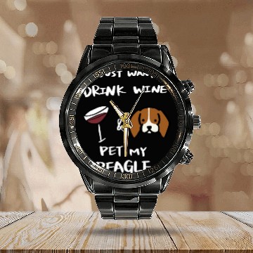 Discover Drink Wine And Pet My Beagle Calendar Steel Band Watch