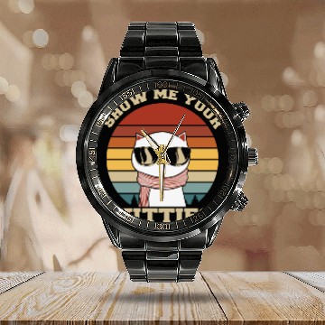 Discover Show me your Kitties Cat Lover Calendar Steel Band Watch