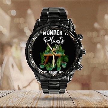 Discover I Wonder If Plants Think About Me Too Cute Funny P Calendar Steel Band Watch
