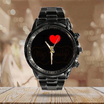 Discover I Love My Family Funny design Classic Calendar Steel Band Watch