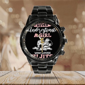 Discover Never Underestimate A Girl Who Loves JiuJitsu BJJ Calendar Steel Band Watch