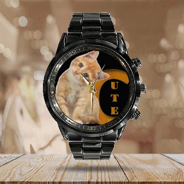 Discover International Cat Day - Cute Cat - Monogram (C) Calendar Steel Band Watch