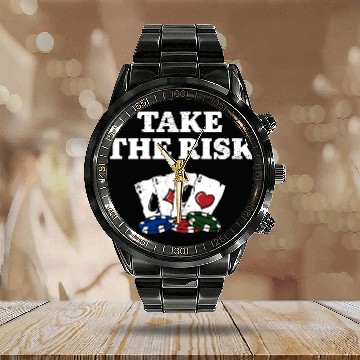 Discover Take the Risk Gambler Poker Gambling Poker Player Calendar Steel Band Watch
