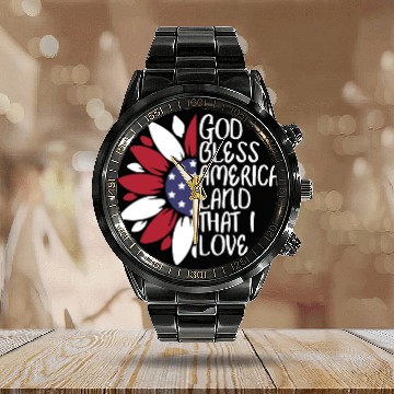 Discover God Bless America Sunflower God Bless USA Calendar Steel Band Watch