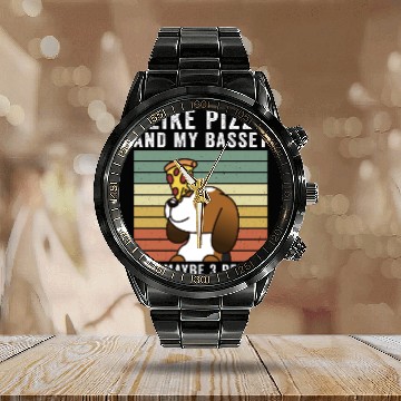 Discover I Like Pizza And My Basset Hound Calendar Steel Band Watch