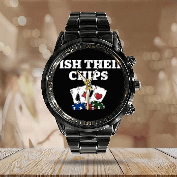 Discover Fish Their Chips Casino Gambler Gambling Bettor Calendar Steel Band Watch