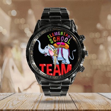 Discover Back To School Elephant Elementary School Team Calendar Steel Band Watch