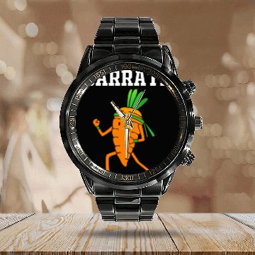 Discover Carrate Funny Vegan Carrot Doing Karate Calendar Steel Band Watch