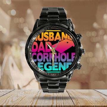 Discover Husband Dad Cornhole Legend Classic Calendar Steel Band Watch