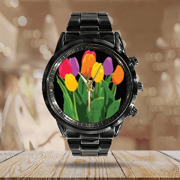 Discover Tulip Garden Gardening Calendar Steel Band Watch