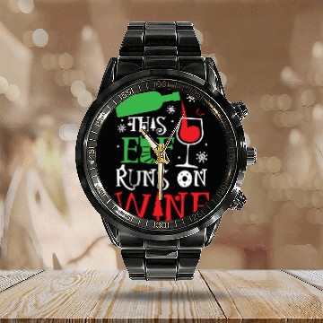 Discover Christmas This Elf Runs On Wine Funny Xmas Holiday Calendar Steel Band Watch