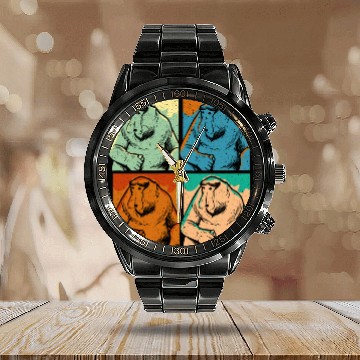 Discover Retro Proboscis Monkey Ape Wildlife Zookeeper Calendar Steel Band Watch