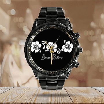 Discover Boca Raton Florida Hibiscus Flower Calendar Steel Band Watch