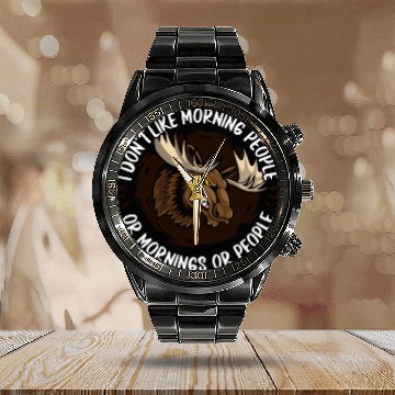 Discover Moose Elk Hunting Calendar Steel Band Watch