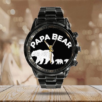 Discover Vintage Papa Bear with Two Cubs Daddy Bear Twin Calendar Steel Band Watch