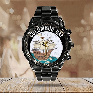 Discover Columbus Day Christopher Columbus Italian American Calendar Steel Band Watch