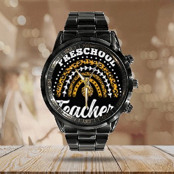 Discover Preschool Teacher Leopard Rainbow Back To School Calendar Steel Band Watch
