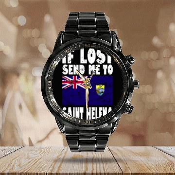 Discover SAINT HELENA Flag Saying Calendar Steel Band Watch