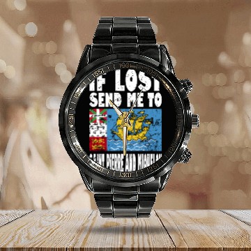 Discover Saint Pierre and Miquelon Flag Saying Calendar Steel Band Watch